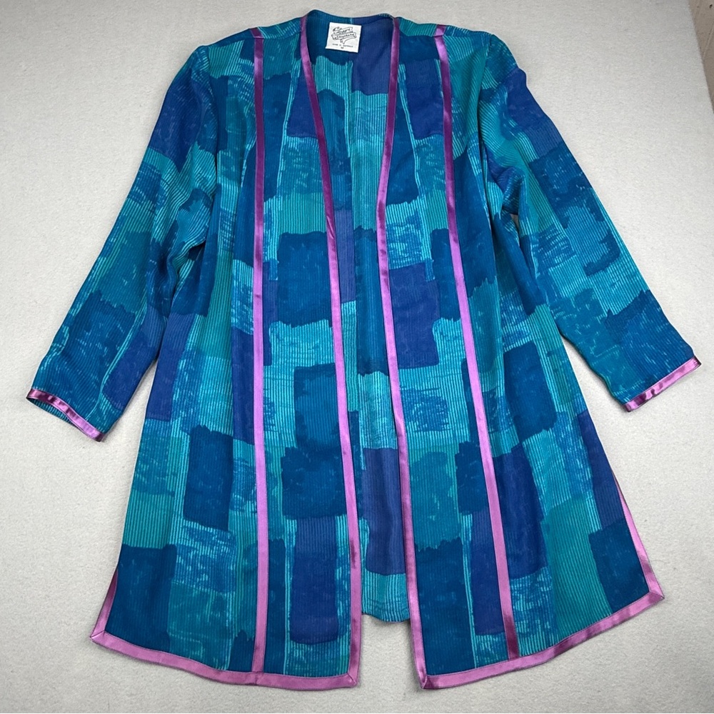 Vintage Maggie Shepherd Australia Abstract Art Wear Open Duster Jacket M Boho
